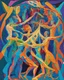 Placeholder: A vibrant kaleidoscope of intertwined human figures, inspired by the fluidity of dance and human connection, in the style of abstract figurative art, bold brushstrokes, vivid colors, and energetic movement, 10K resolution, influenced by the works of Francis Bacon and Egon Schiele, expressing the beauty of unity and shared experiences.