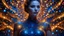 Placeholder: Woman standing in darkness, blue fractal particles, amber blue colour scheme, glitter accents on figure, light dress, details and bright colours, orange and blue lighting, bokeh art germ, glass body, blue and orange, gif glitter, clear , smooth, gorgeous, stunning, face focused, looking infront, ultra realistic, highly detailed masterpiece, 16k RAW, HDR, award winning work