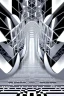 Placeholder: an idea is created of a bridge which has white clouds, in the style of futuristic digital art, grid formations, hall of mirrors, black and gray, photorealistic fantasies, multilayered dimensions, frontal perspective