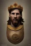 Placeholder: Realistic image, lionel Messi sculpture made of marble with gold veins, gold laurel leaves crown, gold ornaments, Renaissance style, sun rays background, waist up portrait, epic, celestial, cinematic lighting, God lights, 4k resolution, smooth details, soft lighting, unreal engine 5, art station, substance 3d.