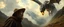 Placeholder: master oil painting by Rembrandt, close up portrait of farmer in Valdres below raging dragon, light beams through volume fog sky in mountain pass, dragon cast spells of lightening, motion blurred background, depth of field