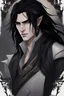 Placeholder: Красивый молодой мужчина с длинными черными волосами, темный эльф, дроу, магия