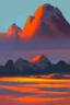 Placeholder: a paint of big rock mountains with and orange dawn sky