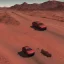 Placeholder: Cherry Red BMW M5 driving on a smooth asphalt road in the desert