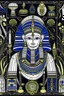 Placeholder: Create black and white, coloring page, Channel the splendor of King Tutankhamun's tomb with a pattern showcasing treasures such as golden sarcophagi, intricate jewelry, and ceremonial artifacts, set amidst a backdrop of rich ebony and lapis lazuli, white background, art line.