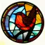 Placeholder: round coaster of robin with stained glass window effect, highly detailed, intricate, warm colors, stained glass window, glossy from rain, warm lighting, dramatic lighting