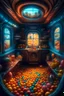 Placeholder: a look from the inside of a whimsical submarine made out of candy, hyper realism, photo realism, realistic lighting, realistic color grading