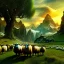 Placeholder: Epic Drawing of mordor scenery with sheeps of The Hobbit estilo Van Gogh 4k