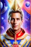 Placeholder: young cosmic man admiral from the future, one fine whole face, large cosmic forehead, crystalline skin, expressive blue eyes, blue hair, smiling lips, very nice smile, costume pleiadian,rainbow ufo Beautiful tall woman pleiadian Galactic commander, ship, perfect datailed golden galactic suit, high rank, long blond hair, hand whit five perfect detailed finger, amazing big blue eyes, smilling mouth, high drfinition lips, cosmic happiness, bright colors, blue, pink, gold, jewels, realistic, real