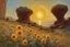 Placeholder: sunny day, planet in the sky, rocks, flowers, cliffs, sci-fi, friedrich eckenfelder and henry luyten impressionism paintings