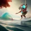 Placeholder: Santa standing of surfboard surfing a big wave, empty hands, beach, character design by cory loftis, fenghua zhong, ryohei hase, ismail inceoglu and ruan jia. unreal engine 5, artistic lighting, highly detailed, photorealistic, fantasy