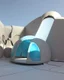 Placeholder: 3D representation of architectural wonder, with a concrete design and matte reddish glass that contrasts with the light blue sky, emphasizing organic movement. Its design represents an ant with a bulbous tail and membrane wings with solar panels, its tail is made of concrete and glass. It stands out from pedestrians, creating a sense of scale. In open space, its use is a public place and as a great viewpoint in the mountains Combination of practicality and artistic expression in architecture