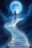 Placeholder: fantastic,Beautiful woman, stairway to heaven whit rainbow, ufos futuriste très beau