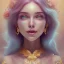 Placeholder: fairy, pink, blue, beautiful, happy smile, gold, jewels, hyperrealism, masterpiece, expert, cinematic lighting, sharp focus, 8K, pastel, macro lens, woman, detailed, flower