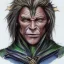 Placeholder: dungeons and dragons, fantasy, goblin, king, green skin, watercolour, distinct face, portrait, head