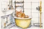 Placeholder: Cat on the boiler in the bathroom, watercolor and ink