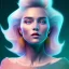 Placeholder: A portrait very beautiful woman ,smiling,and laughting, longs hairs white ,elegant, atmospheric, realistic, cinematic lighting, pink blue light, 8k, galactic atmosphere, flowers, jewels gold