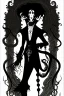 Placeholder: gothic creepy handsome black haired warlock with gothic jewelry and tentacle hands in the style of aubrey beardsley