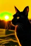 Placeholder: A black cat staring at the Sun rise