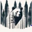 Placeholder: M shaped bear head combined with woods silhouette in backround, letterpress style, minimalistic pencil art