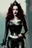 Placeholder: painting of kat dennings as evil queen in black leather pants, , leather, angry, stern look, volumetric lighting, particales,highly detailed,cinematic, deep colours,8, highly detailed, digital painting, artstation, concept art, smooth, sharp focus,