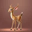 Placeholder: full body of a bald white tail deer with antlers, standing with big smile facing the left and big eyes looking to the left , tail upward, on flat background, in the style of 'My Little Pony' and Bambi, fantastic lighting