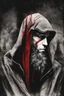 Placeholder: man wearing red scarf and hood dark fantasy