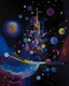 Placeholder: A violet space station in a galaxy filled with planets painted by Wassily Kandinsky