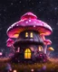 Placeholder: An illogically floating mushroom house on a clear night. white pink yellow, Stars Dark cosmic interstellar. Detailed Matte Painting, deep color, fantastical, intricate detail, splash screen, hyperdetailed, insane depth, concept art, 8k resolution, trending on Artstation, Unreal Engine 5, color depth, backlit, splash art, dramatic, High Quality Whimsical Fun Imaginative Bubbly, perfect composition