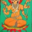 Placeholder: cow with wings holding a lotus and dagger in Indian painting style