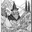 Placeholder: Outline art for coloring page with a cute mountain landscape white background, sketch style, only use outline, clean line art, white background, no shadows, clear outline reprezentand o imagine pe tema halucinatiilor provocate de droguri , cu culori primare tari, fantezie de înaltă definiție calitate clară, stiluri de Utagawa Hiroshige, Paul Klee Dee Nickerson și Tim Burton, acuarelă topită și contururi de cerneală neagră pe hârtie umedă, linii moi, umbrite