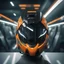 Placeholder: the flying helmet is in the subway station, in the style of futuristic cyberpunk, tilt-shift lenses, uhd image, jarek kubicki, military and naval scenes, industrial and product design, light black and orange