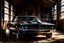 Placeholder: abonded american muscle car in a barn oil paint