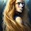 Placeholder: girl, beautiful, long hair, wavy hair, blonde hair, blue eyes, black outfit, head and shoulders portrait, 8k resolution concept art portrait by Greg Rutkowski, Artgerm, WLOP, Alphonse Mucha dynamic lighting hyperdetailed intricately detailed