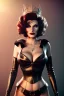 Placeholder: Rita Hayworth as evil queen in black leather, leather, busty, cleavage, angry, stern look. character design by cory loftis, fenghua zhong, ryohei hase, ismail inceoglu and ruan jia. unreal engine 5, artistic lighting, highly detailed, photorealistic, fantasy