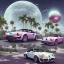 Placeholder: 1980's aesthetic vaporwave palm trees and spheres and Porsche with lightning