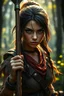 Placeholder: Ghibli movie. gerhart, guweiz. portrait of a fierce beautiful girl holding a spear, hunter, forest background, fantasy, ghibli. using natural light to highlight weathered textures. with a forest background. with an emphasis on expression and mood.