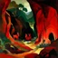 Placeholder: A dark red cavern near a Karoo designed in Scandinavian folk art painted by Paul Gauguin