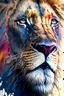 Placeholder: "lion", clean design, epic Instagram, art station, splash of colorful paint, contour, ((solid white background)), closeup, looking into camera, hyperdetailed intricately detailed, unreal engine, fantastical, cinema lighting, intricate detail, splash screen, complementary colors, fantasy concept art, 8k resolution, DeviantArt masterpiece, watercolor, paint dripping