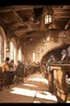 Placeholder: Lots of People sitting around tables in a medieval tavern with a stone floor, add people to the chairs