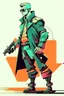 Placeholder: cyberpunk retro futuristic rebel man as a poster in 50s in full length