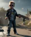 Placeholder: The Terminator toddler, shotgun, full body, dramatic lighting, angry, hyper realistic