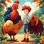 Placeholder: Ilustración estilo cartoon de un niño con un gallo gigante calidad ultra