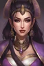 Placeholder: A female persian warrior princess, D cup, feudal japan, RPG character, travelling merchant, exotic, black hair in ponytail, perfect eyes, purple eyes, dark eyeshadows, long eyelashes, perfect face, perfect smile,curvaceous, hourglass body, stunning beautiful artwork, 8k, alluring, makeup, lipstick, detailed purple eyes, beautiful face, full body,perfect hands, anime by hiro mashima style, 8k, POV looking at viewer, elephants and desert in background