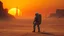 Placeholder: In the distant future, a lone astronaut stands on an alien desert, the sun setting in vibrant hues of orange and yellow. His helmet reflects the light as he gazes at towering structures on the horizon—remnants of a once-great civilization. With every step through the barren sands, the weight of his mission grows heavier. Is he a pioneer, or merely the last witness to a forgotten world? The silence around him , surreal, dark sci-fi, utopistic vibe