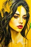 Placeholder: A beautiful young women painted with Liquid abstract yellow painting,