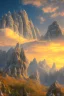 Placeholder: big rock mountains with and orange dawn sky with no clouds close montains