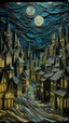 Placeholder: A black haunted city with ghosts designed in Chinese paper art painted by Vincent van Gogh