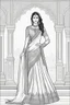 Placeholder: Coloring page for adults of a elegant fashion model woman wearing hindi dress, dynamic poses, full body portrait, thick and clean lines, clean details, no-color, no-turban, no-background, non color, non shading, no-grayscale, dynamic poses, full body portrait, thick and clean lines, clean details, no-color, no-turban, , non background, non color, non shading, no-grayscale, no color hair