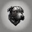 Placeholder: a blank background a dark themed logo that looks like the cyborg dog